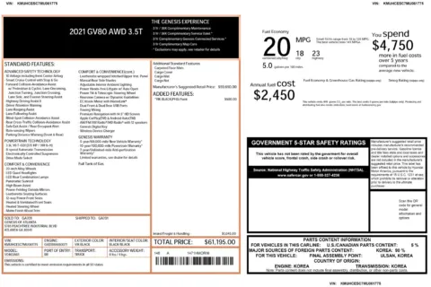 Another view of 2021 Genesis GV80 3.5T for sale in Kennesaw, GA at Carvilla