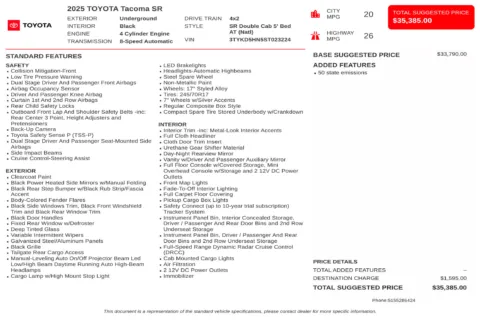 Another view of 2025 Toyota Tacoma SR for sale in Kennesaw, GA at Carvilla