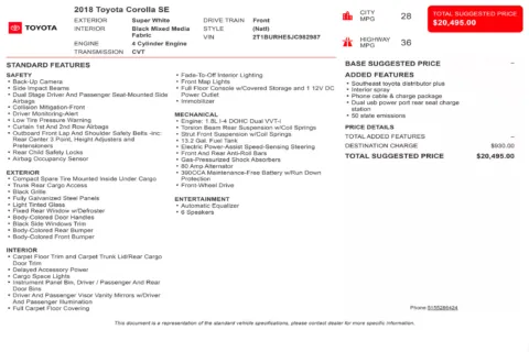 Another view of 2018 Toyota Corolla SE for sale in Kennesaw, GA at Carvilla