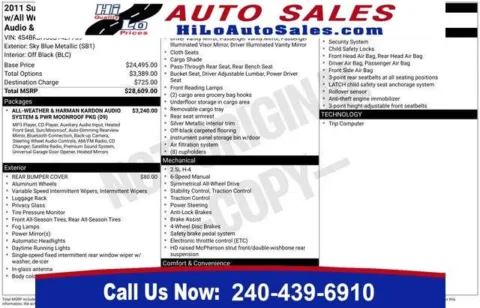 Blue 2011 Subaru Outback 2.5i Premium for sale in Frederick, MD