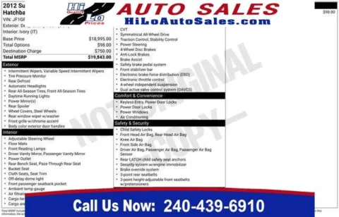 Red 2012 Subaru Impreza 2.0i for sale in Frederick, MD