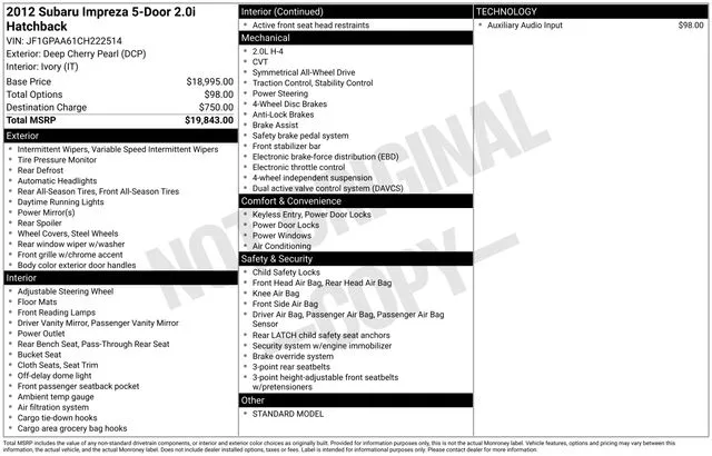 2012 Subaru Impreza 2.0i for sale in Frederick, MD
