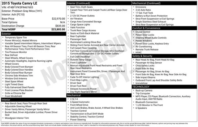 2015 Toyota Camry LE for sale in Frederick, MD