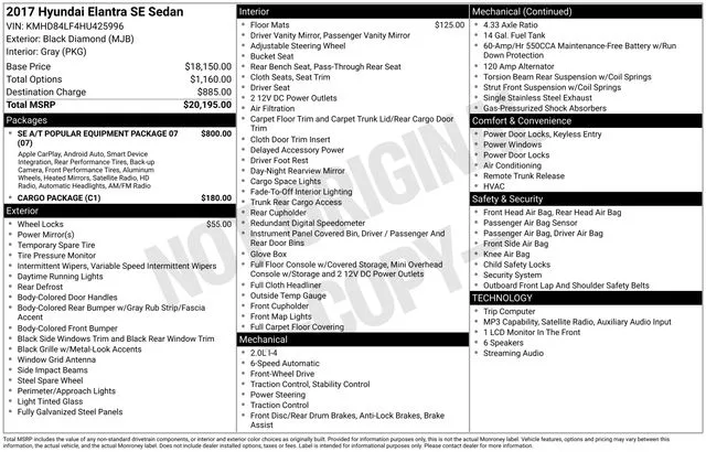 2017 Hyundai Elantra SE for sale in Frederick, MD
