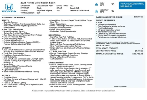 Another view of 2024 Honda Civic Sport for sale in Duluth, GA at Autoplex Atlanta
