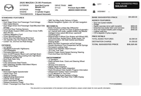 Another view of 2025 Mazda CX-90 PHEV Premium for sale in Duluth, GA at Autoplex Atlanta