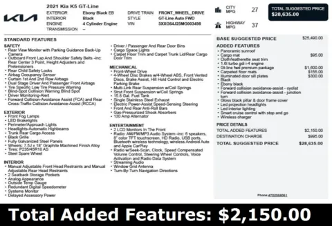 Another view of 2021 Kia K5 GT-Line for sale in Duluth, GA at Autoplex Atlanta