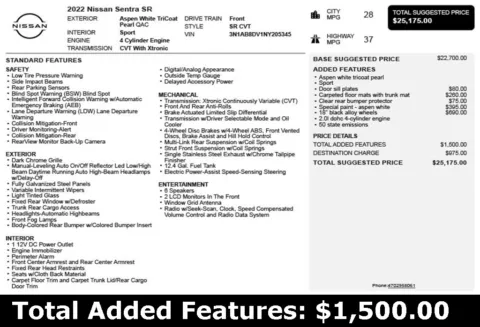 Another view of 2022 Nissan Sentra SR for sale in Duluth, GA at Autoplex Atlanta