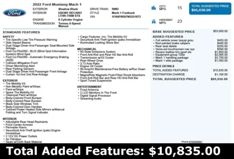 Another view of 2022 Ford Mustang Mach 1 for sale in Duluth, GA at Autoplex Atlanta