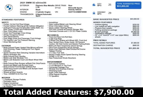 Another view of 2021 BMW X3 sDrive30i for sale in Duluth, GA at Autoplex Atlanta