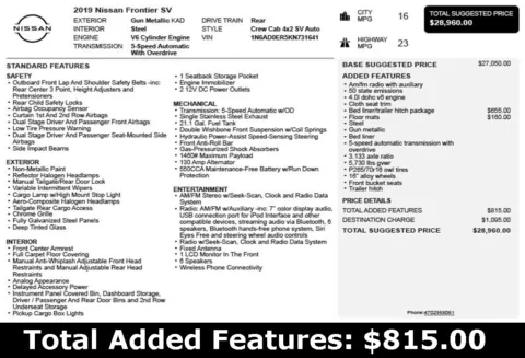 Another view of 2019 Nissan Frontier SV for sale in Duluth, GA at Autoplex Atlanta