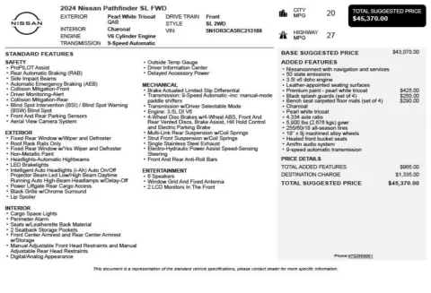 Another view of 2024 Nissan Pathfinder SL for sale in Duluth, GA at Autoplex Atlanta