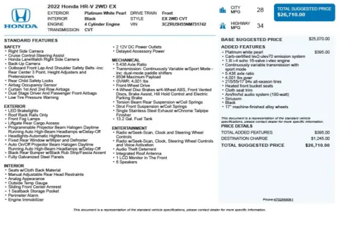 Another view of 2022 Honda HR-V EX for sale in Duluth, GA at Autoplex Atlanta