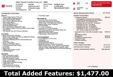 Another view of 2025 Toyota Corolla Cross LE for sale in Duluth, GA at Autoplex Atlanta