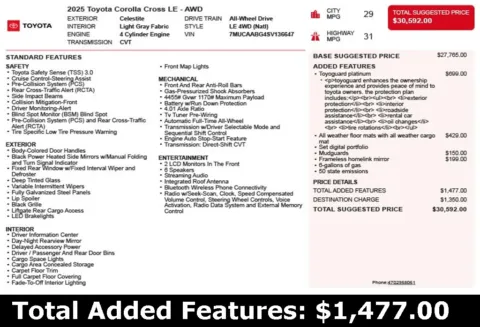 Another view of 2025 Toyota Corolla Cross LE for sale in Duluth, GA at Autoplex Atlanta