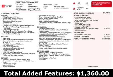 Another view of 2021 Toyota Camry XSE for sale in Duluth, GA at Autoplex Atlanta