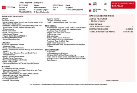 Another view of 2023 Toyota Camry SE for sale in Duluth, GA at Autoplex Atlanta