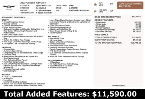 Another view of 2023 Genesis G80 2.5T for sale in Duluth, GA at Autoplex Atlanta