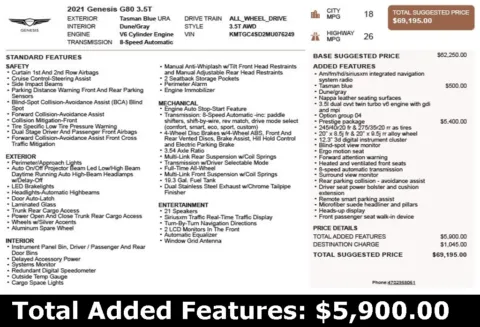 Another view of 2021 Genesis G80 3.5T for sale in Duluth, GA at Autoplex Atlanta