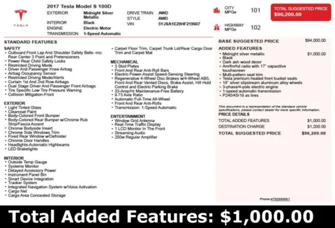 Another view of 2017 Tesla Model S 100D for sale in Duluth, GA at Autoplex Atlanta