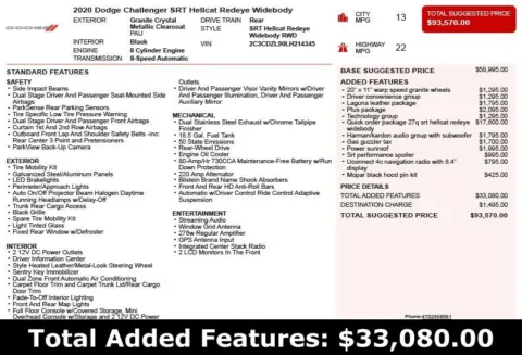 Another view of 2020 Dodge Challenger SRT Hellcat Redeye Widebody for sale in Duluth, GA at Autoplex Atlanta