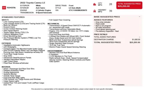 Another view of 2022 Toyota Camry LE for sale in Duluth, GA at Autoplex Atlanta