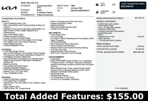 Another view of 2022 Kia K5 LX for sale in Duluth, GA at Autoplex Atlanta