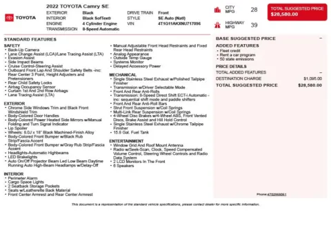 Another view of 2022 Toyota Camry SE for sale in Duluth, GA at Autoplex Atlanta