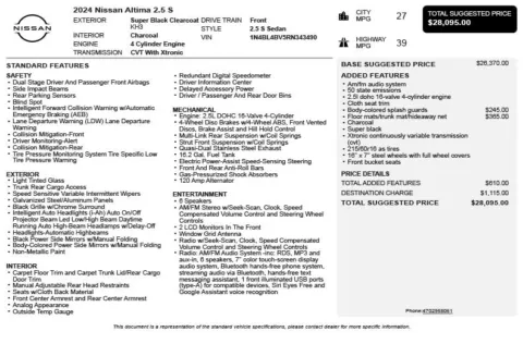 Another view of 2024 Nissan Altima 2.5 S for sale in Duluth, GA at Autoplex Atlanta
