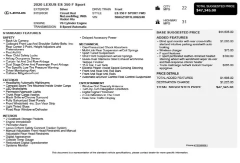 Another view of 2020 Lexus ES 350 F Sport for sale in Duluth, GA at Autoplex Atlanta