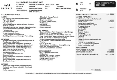 Another view of 2022 INFINITI Q50 LUXE for sale in Duluth, GA at Autoplex Atlanta