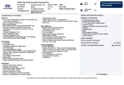 Another view of 2025 Hyundai Sonata Hybrid SEL for sale in Duluth, GA at Autoplex Atlanta