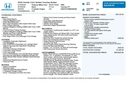 Another view of 2022 Honda Civic Touring for sale in Duluth, GA at Autoplex Atlanta