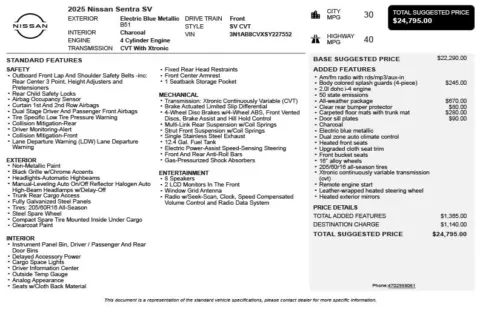 Another view of 2025 Nissan Sentra SV for sale in Duluth, GA at Autoplex Atlanta