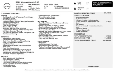 Another view of 2024 Nissan Altima 2.5 SR for sale in Duluth, GA at Autoplex Atlanta