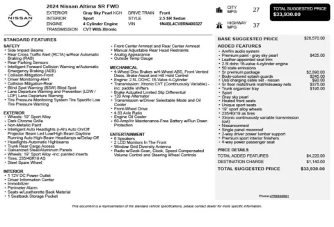 Another view of 2024 Nissan Altima 2.5 SR for sale in Duluth, GA at Autoplex Atlanta