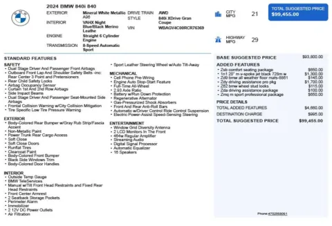 Another view of 2024 BMW 8 Series 840 for sale in Duluth, GA at Autoplex Atlanta