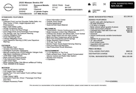 Another view of 2025 Nissan Sentra SV for sale in Duluth, GA at Autoplex Atlanta