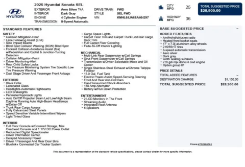 Another view of 2025 Hyundai Sonata SEL for sale in Duluth, GA at Autoplex Atlanta