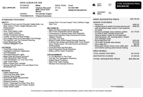 Another view of 2019 Lexus ES 350 for sale in Duluth, GA at Autoplex Atlanta