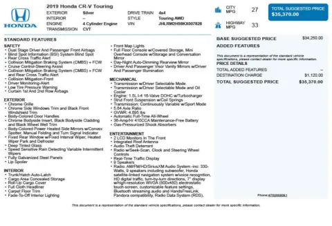 Another view of 2019 Honda CR-V Touring for sale in Duluth, GA at Autoplex Atlanta