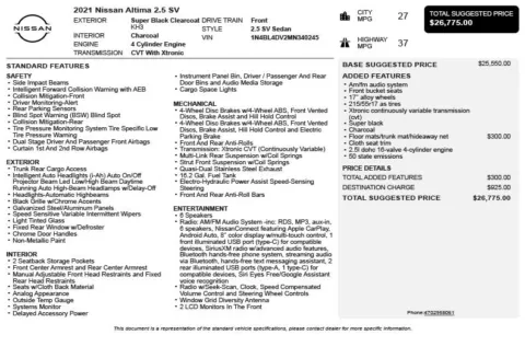 Another view of 2021 Nissan Altima 2.5 SV for sale in Duluth, GA at Autoplex Atlanta