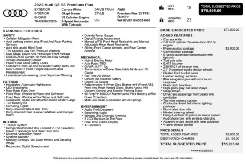 Another view of 2022 Audi Q8 55 Premium Plus for sale in Duluth, GA at Autoplex Atlanta