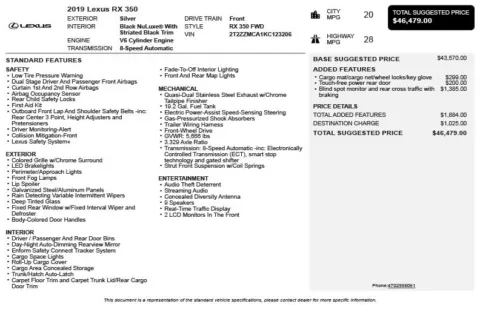 Another view of 2019 Lexus RX 350 for sale in Duluth, GA at Autoplex Atlanta