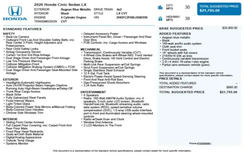 Another view of 2020 Honda Civic LX for sale in Duluth, GA at Autoplex Atlanta