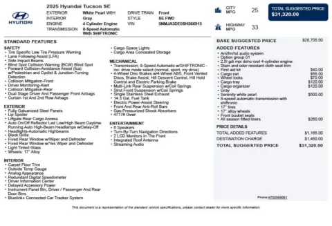 Another view of 2025 Hyundai Tucson SE for sale in Duluth, GA at Autoplex Atlanta