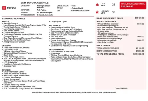 Another view of 2024 Toyota Camry LE for sale in Duluth, GA at Autoplex Atlanta