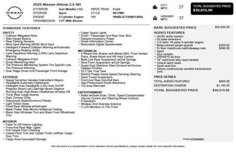 Another view of 2025 Nissan Altima 2.5 SR for sale in Duluth, GA at Autoplex Atlanta