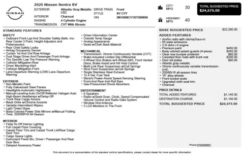 Another view of 2025 Nissan Sentra SV for sale in Duluth, GA at Autoplex Atlanta