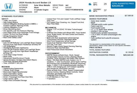 Another view of 2024 Honda Accord LX for sale in Duluth, GA at Autoplex Atlanta